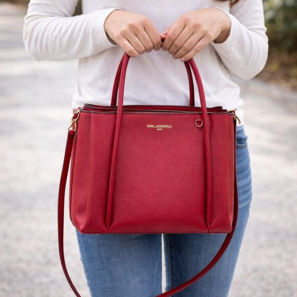 Karl Lagerfeld Paris Nouvelle tote in red leather - Picture 1 of 9